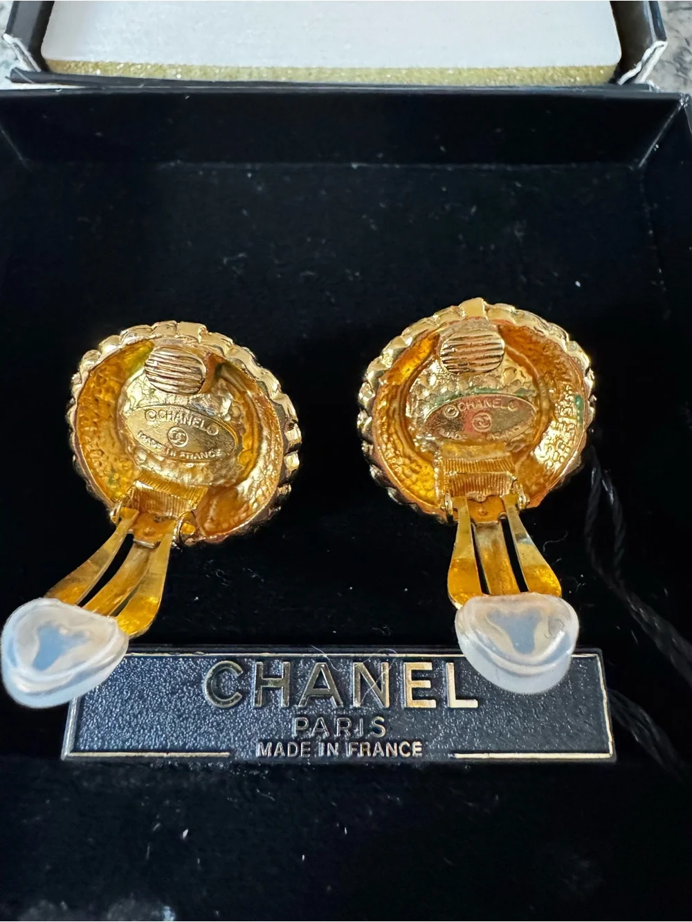CHANEL Vintage Gold-tone Earrings with Pearl Centers